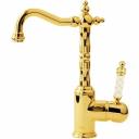 Смеситель для раковины Boheme Murano золото глянцевое с белой ручкой