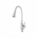 A4053+B13 смеситель для кухни с гибким изливом, H=401 мм хром/белый латунь картридж D=35 мм излив гибкий силиконовый: H=210 мм, белый насадка излива: поворотная 2 режима гибкая подводка: 450 мм в комплекте крепёж: гайка Предназначен для подачи и смешения холодной и горячей воды, поступающей из централизованных или местных систем холодного и горячего водоснабжения. Не предназначен для смешивания других иных жидкостей. Продукция торговой марки FASHUN соответствует общеевропейским стандартам (CE), американским стандартам (UL), международным стандартам качества (ISO). Продукция, товарный знак, упаковка, маркировка защищены патентным правом, имеют сертификаты качества.