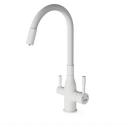 Смеситель для кухни (мойки) Frap F4396-8 с гибким изливом, белый, латунь, управление рычажное