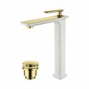 Смеситель для умывальника Lemark "Миста" высокий, монолитный, белый/золото LM6409WG
