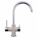 Стильный смеситель станет не только полезным аксессуаром, но и украсит интерьер кухни.Поверхность корпуса гигиенична, легко очищается от любых загрязнений.Аэратор отличается высокой прочностью, не подвержен разрушению, образованию известковых отложений и обеспечивает равномерный и экономичный поток воды.