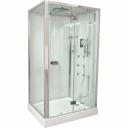 Безупречное качество конструкции. В процессе производства используются экологически чистый и антибактериальный акрил, ударопрочное закалённое стекло, хромированный металлический профиль. Кабина выполнена в прямоугольной форме и оснащена удобной распашной дверцей. Функционал поражает воображение. Начиная от верхнего тропического душа и заканчивая турецкой баней – в этой душевой кабине предусмотрено все для хорошего настроения.