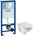 Комплект Система инсталляции для унитазов Grohe Rapid SL 38721001 3 в 1 с кнопкой смыва + Чаша для унитаза подвесного Jacob Delafon Patio EDV102-00