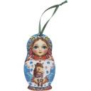 Елочная игрушка Домашняя кухня «Матрешка с лошадкой», 8.8x4.8 см, дерево, цвет голубой