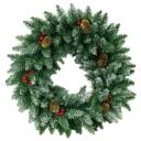 Венок MOROZCO новогодний-15 заснеженный с шишками и ягодами, зелeный
