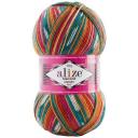 Пряжа для вязания Ализе Супервош Комфорт Сокс 100 (Alize Superwash Comfort Socks 100) цвет 7839 фуксия-оранжевый-морская волна, 100гр/420м, 5 мотков