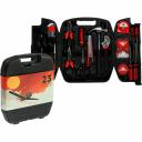 Подарочный набор состоит из 27 самых популярных и необходимых инструментов для ремонта и обслуживания автомобилей, бытовой техники и мебели. Все инструменты изготовлены из высококачественной стали, имеют прочное покрытие и устойчивы к коррозии. В наборе есть плоскогубцы, кусачки, отвертки различных размеров, разводной ключ, молоток, рулетка, изолента, канцелярский нож, уровень, маркер и многое другое. Инструменты упакованы в удобный пластиковый кейс с металлическими замками, который обеспечивает надежное хранение. Этот набор станет отличным подарком на 23 февраля или день рождения для любого мужчины, независимо от его возраста и профессии.