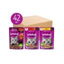 Влажный корм для кошек Whiskas три вкуса, желе и мясная коллекция, 42шт по 75г