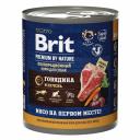 Корм влажный Brit Premium by Nature консервированный, для собак, говядина и печень, 850 г