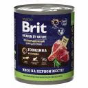 Brit Premium by Nature полнорационный влажный корм для собак, фарш из говядины с сердцем, в консервах - 850 г повседневный премиум для взрослых с говядиной для всех пород консервы (в железной банке) Российский корм 1 уп. х 6 шт. х 5.1 кг