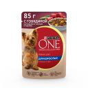 Влажный корм для собак Purina One Мини Взрослая, говядина, горох, 85г