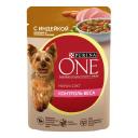 Влажный корм для собак Purina One Мини Контроль веса индейка, морковь, горох 85 г