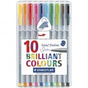 Капиллярная ручка Staedtler Triplus Brilliant Colours, набор 10 цветов 334 SB10 Капиллярная ручка Staedtler Triplus Brilliant Colours, набор 10 цветов 334 SB10