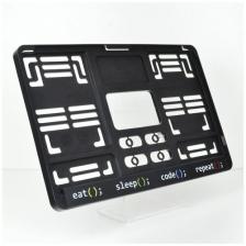 Eat, sleep, code, repeat. Рамка для квадратных госномеров 290x170. Для программистов. Для американских и японских автомобилей.