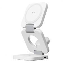 Беспроводное зарядное устройство Flex 3 в 1 для Apple, с магнитами, совместимое с MagSafe, белое (WCH013)