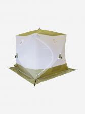 Палатка зимняя куб Следопыт 2,1 х2,1 м, Oxford 210D PU 1000, S по полу 4,4 кв.м, цвет оливковый, белый., Зеленый
