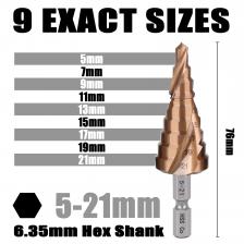 1 шт. M35 кобальтовое ступенчатое сверло HSS-Co конус 6,35 мм шестигранный хвостовик спиральная канавка сверло по металлу инструмент резак для отверстий 4-20/4-22/4-32/5-21/5-27 мм