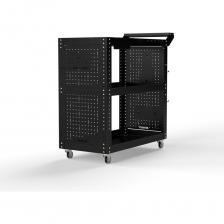 Тележка инструментальная Metalex Тип 2 А с выдвижным ящиком и боковыми панелями (3 полки )- это универсальная и удобная тележка, которая поможет Вам организовать хранение и перемещение Ваших инструментов внутри цеха или гаража. Главная особенность тележек Metalex – это возможность регулировки высоты установки всех полок. Перфорация на стойках сделана с шагом 25 мм. А так же, на все тележки Metalex можно установить большое количество различных аксессуаров.. Тележка укомплектована выдвижным ящиком на шариковых направляющих под верхней полкой На данных тележках устанавливаются две торцевые перфопанели, что значительно расширяет возможности хранения. Большое количество полезных аксессуаров мы уже положили в комплект. Но Вы всегда выбрать и доустановить, необходимые именно Вам, из линейки аксессуаров Metalex. Тележка выдерживает нагрузку до 150 кг., а каждая полка до 75 кг. Высота бортика у полок – 50 мм. На тележке установлены два колеса с углом поворота 360 градусов и два колеса, с таким же углом порота, но со стопорным механизмом. Все тележки Metalex окрашены порошковой краской, которая защитит изделие на долгие годы, даже во время интенсивной эксплуатации.