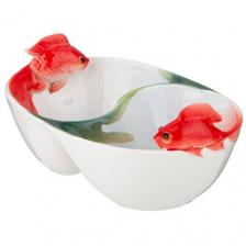 Менажница фарфоровая 2 секции "Золотая Рыбка" 17 см