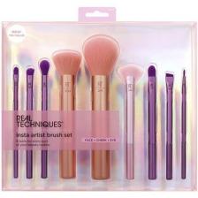 Real Techniques Insta Artist Brush Kit Набор кистей для лица, щек и глаз Набор кистей для макияжа для тонального крема Румяна, бронзатор, консилер и тени для век Профессиональные качественные инструменты для макияжа, набор из 9 предметов