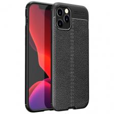 Чехол MyPads для iPhone 12 (6.1) / iPhone 12 Pro (6.1) из качественного износостойкого силикона с декоративным дизайном под кожу с тиснением черный