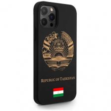 Черный силиконовый чехол SignumCase для iPhone 12/12 Pro Золотой Герб Таджикистана для Айфон 12/12 Про