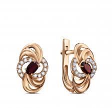 Серебряные серьги с гранатом и фианитами с позолотой