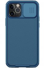 Чехол синего цвета на iPhone 12 и 12 Pro от Nillkin серии CamShield Pro Case с защитной шторкой для задней камеры