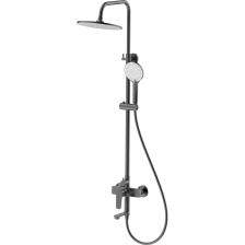 Душевая система 3-х функциональная GOLDEN FOX® серия City Корпус: латунь Цвет: оружейная сталь Картридж: ?35 мм, пластиковый с керамическими пластинами, шумоподавляющая сетка, брендированный  Излив: длина-130мм, поворотный 90° Аэратор: скрытый, пластиковый, съемный, наруж.резьба, ?24мм Переключатель режимов тропическая лейка -ручная лейка: поворотный, керамическими пластинами, картриджный ?22мм Переключатель воды встроенный в излив: кран-букса, латунь, поворотный 90°, с керамическими пластинами Тропическая лейка: ABS-пластик, ?250мм. Количество силиконовых форсунков: 129 Лейка для душа (ручная): ABS-пластик, ?120мм. Количество пластиковых форсунков: 119 Шланг: ПВХ, длина 1500мм Штанга: нержав. сталь, длина min-692мм, max-1140мм, вылет штанги-344мм В комплекте: эксцентрики (2шт.), отражатели (2шт, высота 20мм), держатель для лейки (пластик 1шт.), держатель штанги с крепежным набором (металл 1 шт.), ключ для аэратора (1шт.), паспорт  