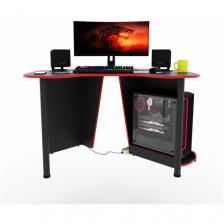 Угловой компьютерный стол "Угол", 140x87x75 см, чёрный с красной кромкой