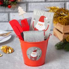 Набор новогодний подарочный кухонный «Ho-Ho-Ho» : полотенце 30x60, лопатка, кисть, губка