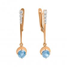 Золотые серьги с топазами Sky и фианитами с родированием