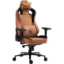 Игровое кресло выполнено из усиленной металлической рамы толщиной 2мм. Материал покрытия - замша, обладает нежной бархатистой поверхностью, к которой так приятно прикасаться. Устойчивая к выцветанию, истиранию и растяжению. Улучшенные регулируемые 4D (в четырех направлениях) подлокотники двигаются по ширине, высоте, углу и вылету. Пользователь любой комплекции и роста без труда настроит комфортное для себя положение. Усиленная пятиконечная крестовина, выполненная из прочного 350мм алюминиевого сплава с 75мм нейлон/полиуретановыми роликами (подходит для паркета/ламината), обеспечивают устойчивость и долговечность этого кресла, а также подчеркивает стильный внешний вид. Удобная откидная спинка с фиксацией наклона до 135°. В качестве механизма качания применяется многофункциональный механизм Мультиблок. Для более комфортного времяпровождения за креслом предусмотрена поясничная поддержка (тканевая подушка с эффектом памяти) и поддержка области шеи (тканевая подушка с эффектом памяти).  Рекомендуется для пользователей с максимальным весом до 150 кг."