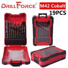 DRILLFORCE 19/25 шт. M42 набор кобальтовых сверл для сверл из закаленного металла и нержавеющей стали, аксессуары для электроинструментов