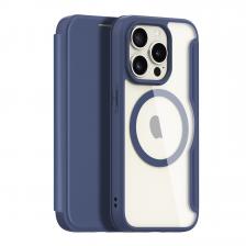 Прозрачный чехол книжка синего цвета с поддержкой MagSafe от Dux Ducis для iPhone 15 Pro, серия Skin X Pro Series Case