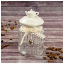 Банка стеклянная для сыпучих продуктов «Чайные беседы», 300 мл, 8x14 см, цвет крышки белый