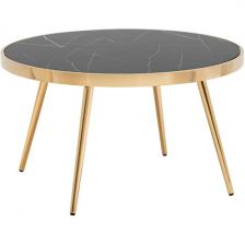 Журнальный столик Stool Group Гелиос 80*80 стекло черный мрамор сталь золото УТ000036674 (круглая столешница, 4 ножки)