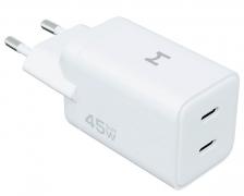 Компактное сетевое зарядное устройство Magssory Nano Pro 45w Gan Duo port wall Charger с функцией быстрой зарядки, белый