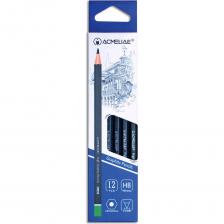 Чернографитный карандаш ACMELIAE 12 шт, HB шестигранный, корпус черный с цветным торцом 43510