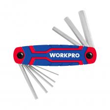 Набор складных шестигранных ключей PRO 8шт (метрический, нейлоновый корпус) WP222019 WorkproНабор складных шестигранных ключей HEX(метрический)Хромованадиевая стальПрочная усиленная нейлоновая рукоятка. Надежная фиксация и повышенный крутящий моментСкладная конструкция обеспечивает удобное хранение и компактную переноскуКнопка для легкого открывания