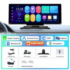 Podofo Carplay Android-монитор 10,26 "2 + 32G Android Wi-Fi GPS-навигация Android Auto Смарт-плеер Bluetooth Поддержка задней камеры