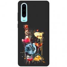 Матовый Soft Touch силиконовый чехол на Huawei P30, Хуавей П30 с 3D принтом "Aquarelle Wine" черный