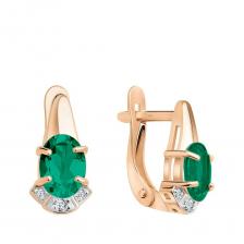 Золотые серьги с кварцем и фианитами с родированием