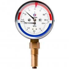 Предназначен для измерения температуры и избыточного давления неагрессивных к медным сплавам сред в системах теплоснабжения и водоснабжения, бойлерах, паровых котлах. Термоманометр объединяет в одном корпусе манометр и термометр, имеет две шкалы — давления и температуры. Прибор комплектуется клапаном, позволяющим демонтировать термоманометр без разгерметизации системы.