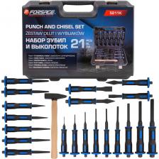 Набор зубил и выколоток Forsage — универсальный комплект из 21 предмета, идеально подходящий для широкого спектра строительных и ремонтных работ. Он станет незаменимым помощником как для профессионалов, так и для любителей домашнего ремонта, позволяя выполнять задачи любой сложности с высоким качеством. Каждый элемент набора изготовлен из высококачественных материалов, что обеспечивает долговечность и надежность при ежедневном использовании. Зубила представлены в различных формах и размерах, что позволяет эффективно выполнять резку, долбление и формирование материалов, минимизируя затраты усилий. Выколотки, в свою очередь, доступны в нескольких вариантах, что гарантирует точную передачу силы на обрабатываемую поверхность для достижения оптимальных результатов.