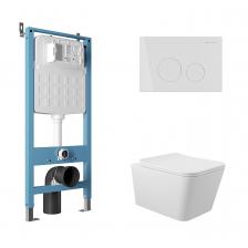 Комплект Aqueduto AQDS087 Унитаз подвесной Macio безободковый, с микролифтом + Система инсталляции для унитазов Tecnica Novo + Кнопка смыва Circulo белая глянцевая