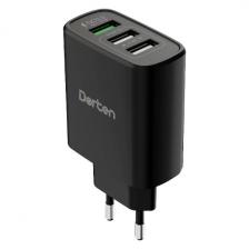 Сетевое зарядное устройство 3хUSB Smart ID 30W Wall Quick Charger QC3.0+2.4A Black (DN206501)