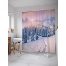 Штора-занавеска для ванной Штора (занавеска) для ванной JoyArty "Тропинка зимой" из сатена, 180х200 см с крючками, sc_37489