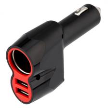Автомобильное зарядное устройство 2хUSB + гнездо, 12-24V, 5V, 1000mA (16-0299)