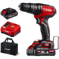 ЗУБР 20 В, 40 Н·м, 2 АКБ LMS (2 А·ч), ударная дрель-шуруповерт, сумка ДШУ-40-22 - компактная и недорогая модель предназначена для сверления и заворачивания. Эргономичный дизайн, производительный двигатель и настроенная муфта момента позволяет выполнять точный работы легко и без усилий. Комплектация с двумя аккумуляторами позволяет работать практически без остановки.Применяется для сверления отверстий в различных материалах (при установке соответствующих сверл), закручивания/откручивания резьбовых соединений (при установке соответствующих бит),перемешивания ЛКМ (при установке соответствующих насадок).